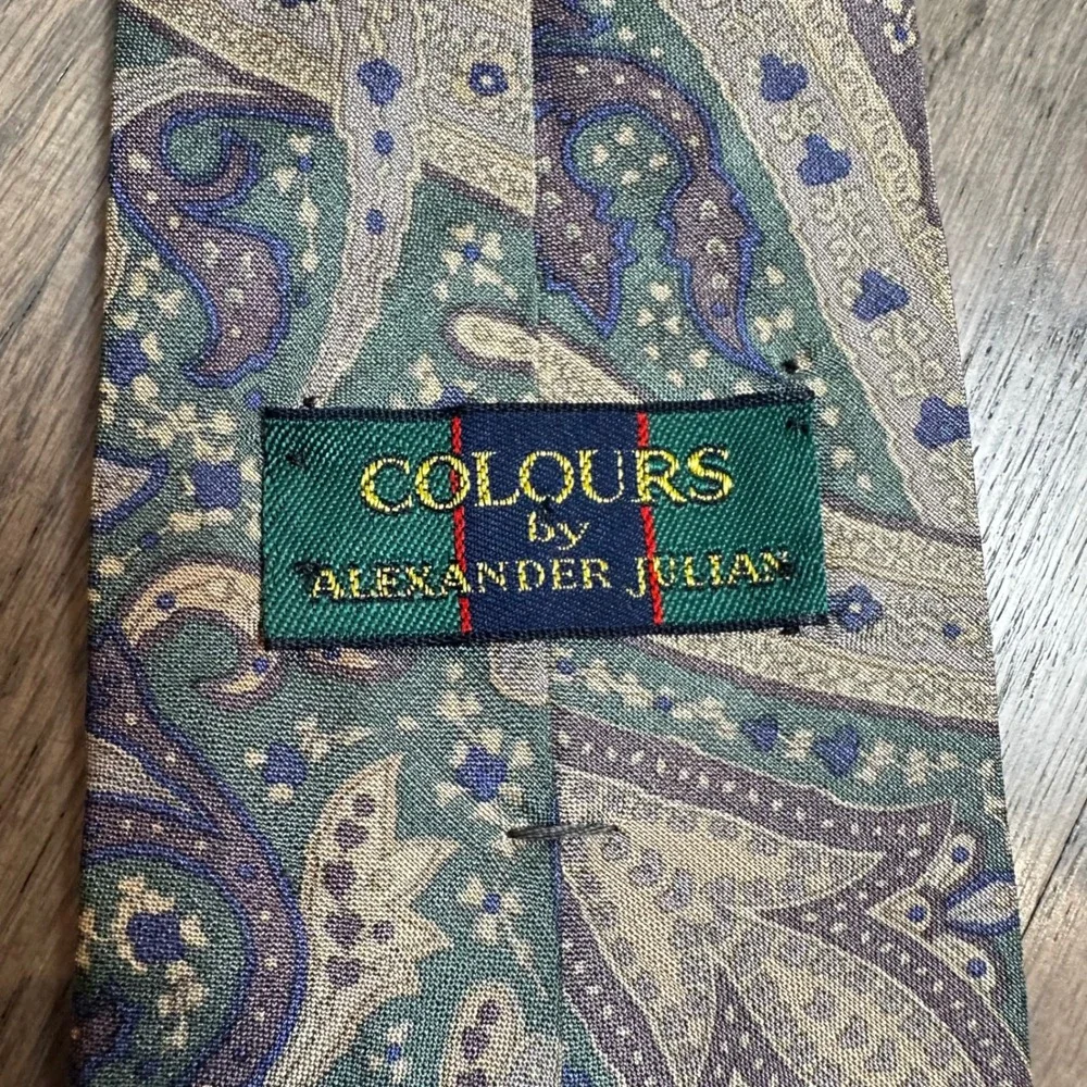 COLOURS‎ by Alexander Julian Silk Tie Paisley Design Green Blue Purple USA Made